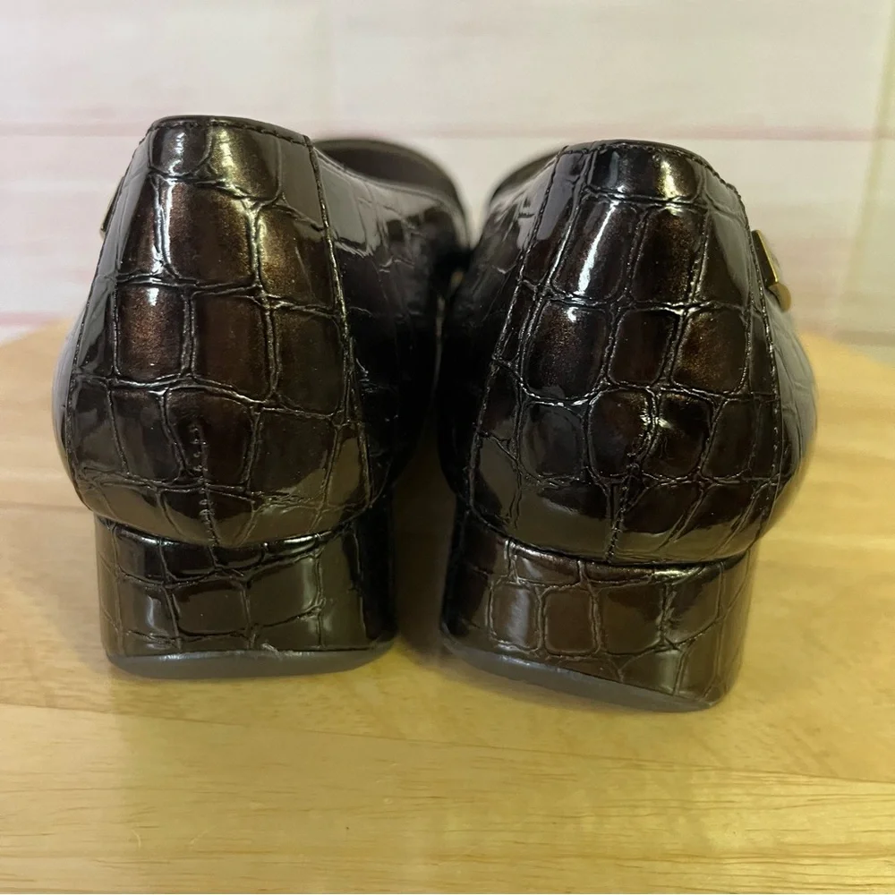 Ann Klein iflex Kamden Brown Croc Print‎ Flat Loafers Size 7.5
